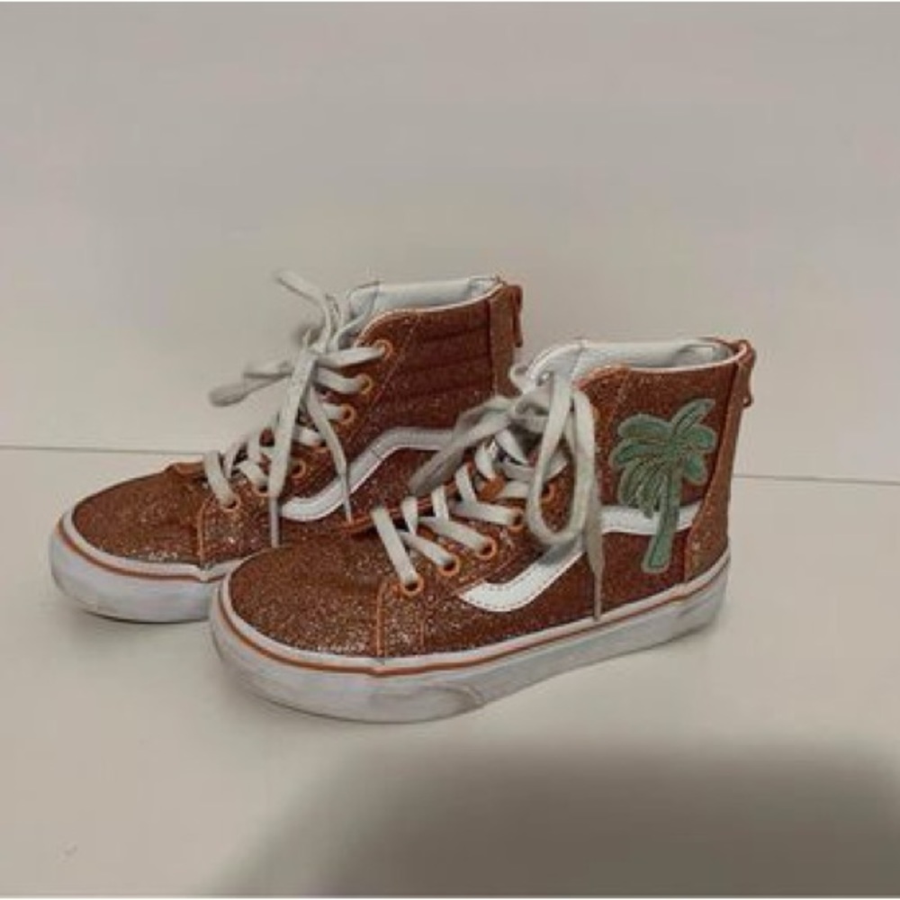 Girls Pink Glitter High Top Vans Shoes